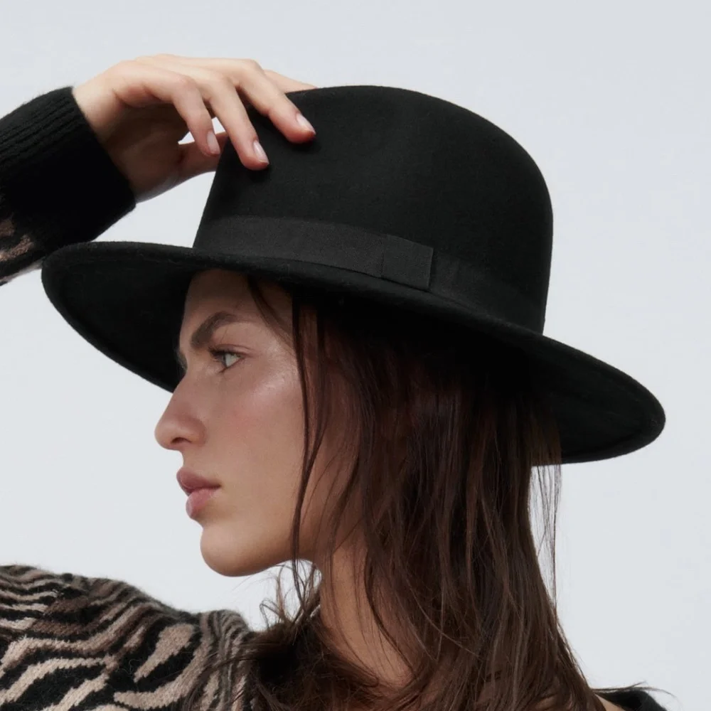 Zara felt hat Zara Black Felt Hat with Printed Scarf Size Medium Boho  main image 4